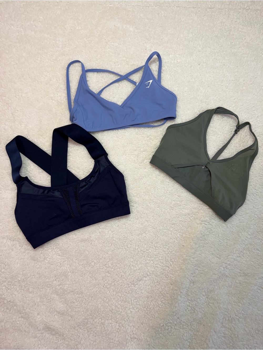 Gymshark Blue, Olive & Navy Trio Sports Bras